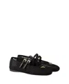 Prada Logo Leather-trimmed Mesh Ballet Flats In Black