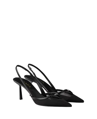 Prada Brushed Leather Slingback Pumps In Black  