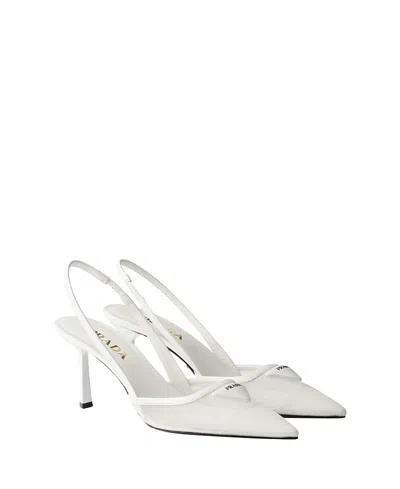 Prada Women's Mesh Fabric Slingback Pumps In White
