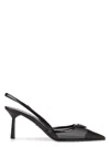 Prada 75 Logo Leather-trimmed Slingback Pumps In Black