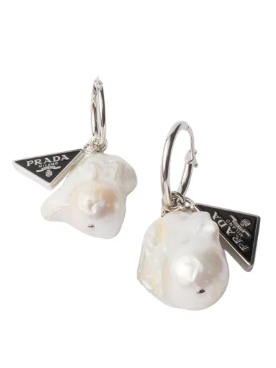 Prada Women's Metal And Pearl Earrings In Multi