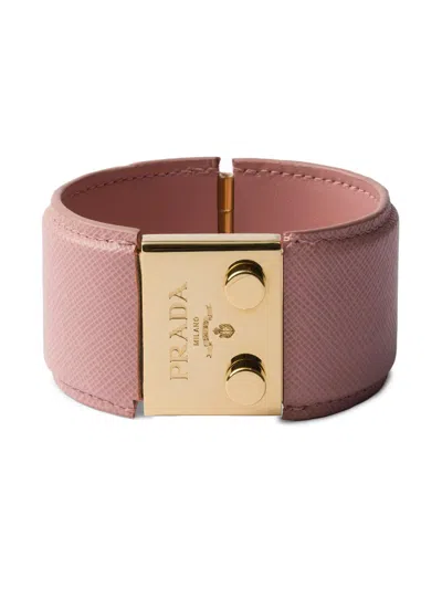 Prada Women's Metal And Saffiano Leather Bracelet In Pink
