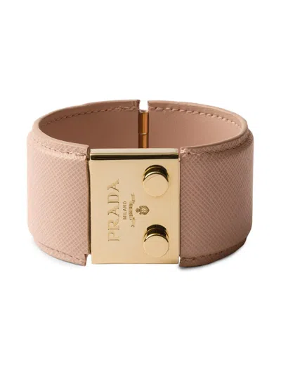 Prada Women's Metal And Saffiano Leather Bracelet In Pink