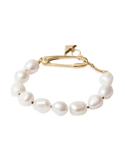 Prada Metal Bracelet With Pearls In Neutral