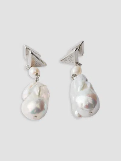 Prada Women's Metal Earrings With Pearls In Gold Silver
