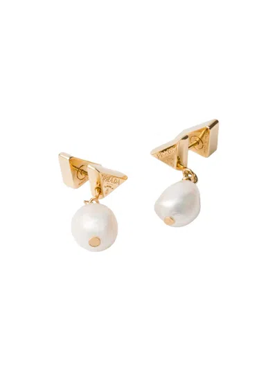 Prada Women's Metal Earrings With Pearls In Multi