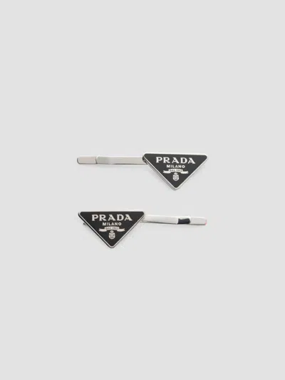 Prada Women's Metal Hair Clips In Black Grey