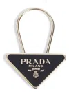 Prada Black/gold Enamelled Metal Key Ring In Gold