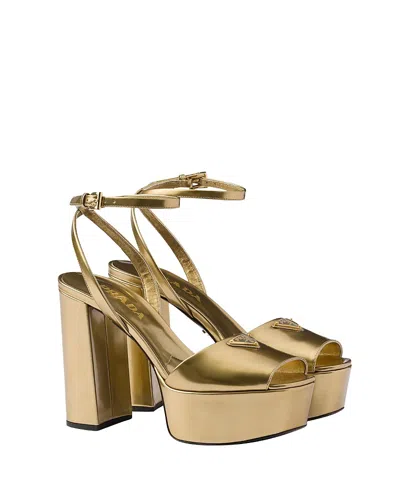 PRADA WOMEN'S METALLIC LEATHER PLATFORM SANDALS