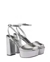 Prada Women's Metallic Leather Platform Logo Sandals In Silver