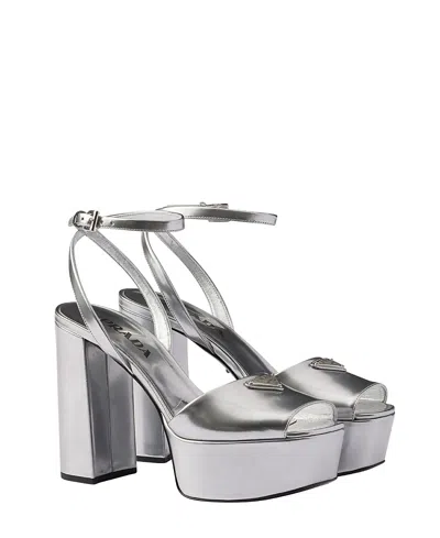 PRADA WOMEN'S METALLIC LEATHER PLATFORM SANDALS