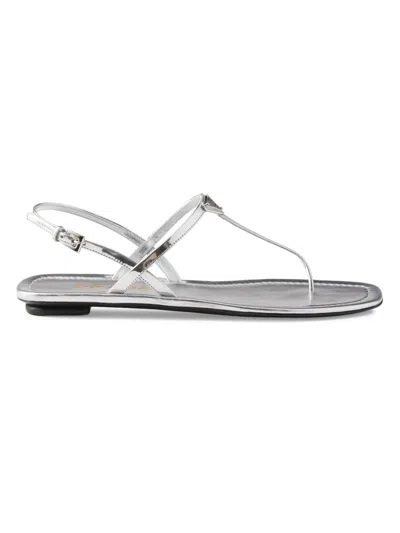 Prada Women's Metallic Leather Thong Sandals In Silver