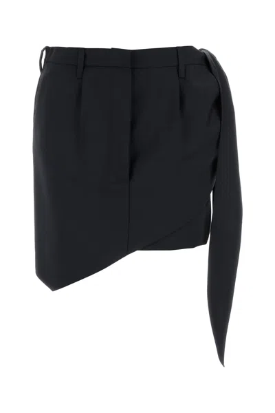 Prada Midnight Blue Mohair Blend Mini Skirt In Black