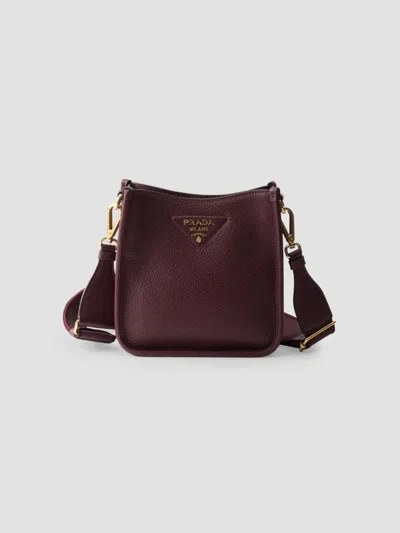 Prada Women's Mini Leather Shoulder Bag In Dark Red