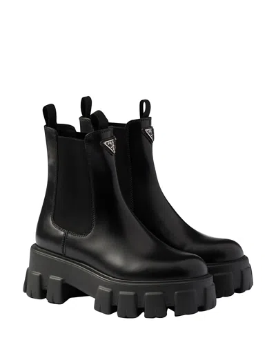 Prada Monolith Brushed Leather Chelsea Boots In Schwarz