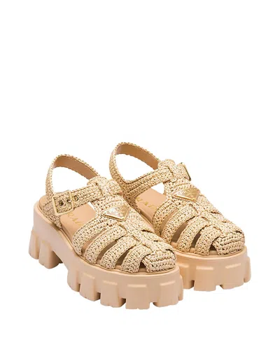 PRADA WOMEN'S MONOLITH CROCHET CAGE SANDALS