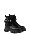 Prada Monolith Leather And Re-nylon Boots With Pouch In Black