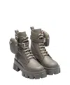 Prada Monolith Leather And Re-nylon Boots With Pouch In Grey