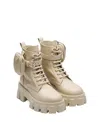 Prada Monolith Lace-up Boots With Pouch In Neutral