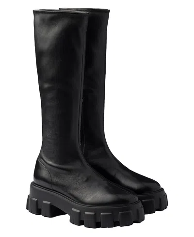 Prada Women's Monolith Stretch Nappa Boots In Black