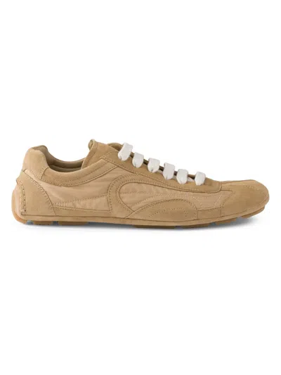 Prada Camel Recycled Polyamide Recycled Polyester Calf Leather Flat Shoes In Brown