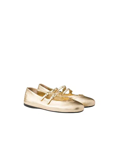 Prada Women's Mordore Nappa Leather Ballerinas In Gold