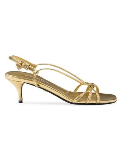Prada Women's Mordoré Nappa Leather Heeled Sandals In Gold