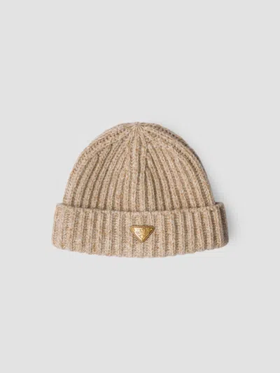 Prada Women's Mouliné Cashmere And Wool Beanie In Beige