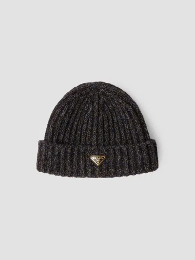 Prada Women's Mouliné Cashmere And Wool Beanie In Dark Blue