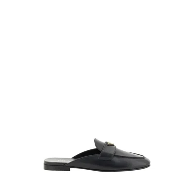 Prada Logo Leather Mule In Black