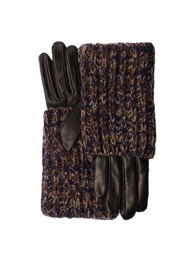 Prada Women's Nappa Leather And Mélange Knit Gloves In Blue