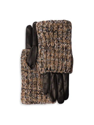 Prada Women's Nappa Leather And Mélange Knit Gloves In Brown
