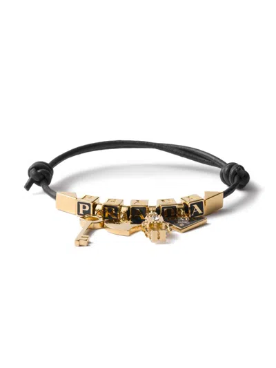 Prada Women's Nappa Leather And Metal Bracelet In Black