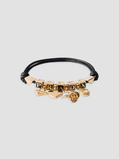 Prada Women's Nappa Leather And Metal Bracelet In Black
