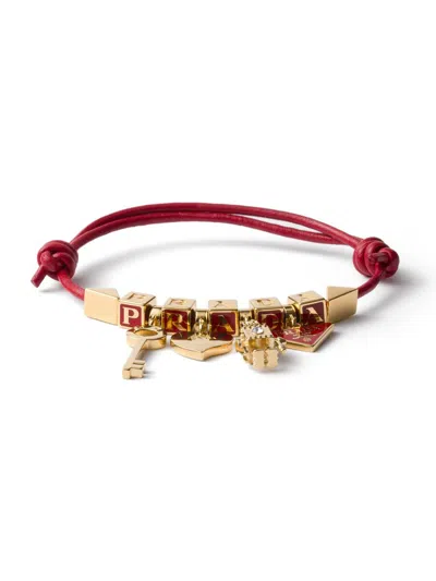 Prada Women's Nappa Leather And Metal Bracelet In Red