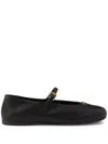 Prada Women Nappa Leather Ballerinas With Strap In Black