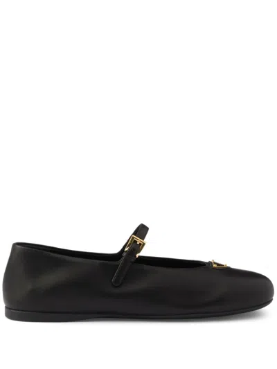 Prada Women Nappa Leather Ballerinas With Strap In Black