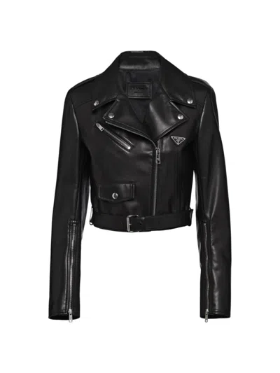 PRADA WOMEN'S NAPPA LEATHER BIKER JACKET