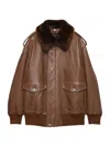 Prada Shearling-collar Leather Jacket In Brown