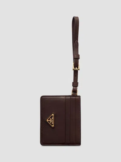 Prada Women's Nappa Leather Card Holder In Brown
