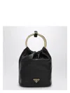Prada Mini Logo Plaque Leather Bucket Bag In Black