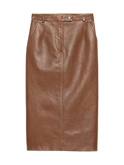 Prada Women's Nappa Leather Pencil Skirt In Brown