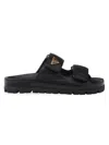 Prada Nappa Leather Slippers Metal Logo In Black