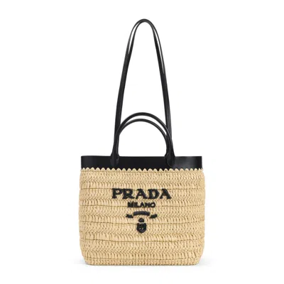 Prada Natural Logo Tote In Brown