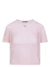 Prada Triangle Logo Net Cropped T-shirt In Pink & Purple