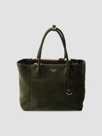 Prada Women's Nova Large Suede Tote Bag In Green