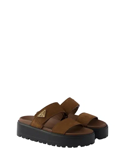 Prada Women's Nubuck Slides In Brown