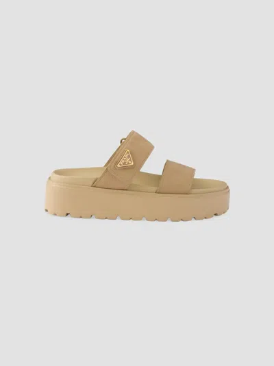 Prada Women's Nubuck Slides In Brown