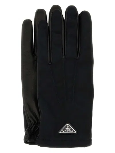 PRADA WOMEN'S NYLON AND NAPPA LEATHER GLOVES