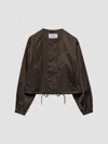 Prada Logo Drawstring Hem Jacket In Brown